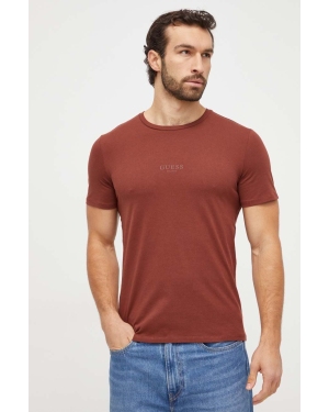 Guess t-shirt bawełniany kolor brązowy z aplikacją