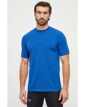 Guess t-shirt męski kolor niebieski z aplikacją
