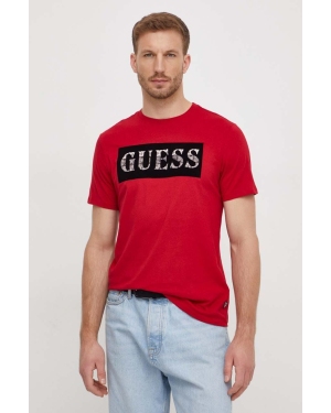 Guess t-shirt bawełniany męski kolor czerwony z nadrukiem
