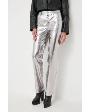 Guess spodnie damskie kolor srebrny proste high waist
