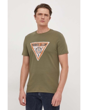 Guess t-shirt męski kolor zielony z nadrukiem