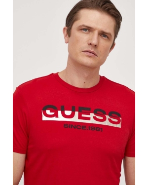 Guess t-shirt bawełniany męski kolor czerwony z nadrukiem