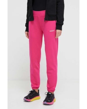Guess spodnie dresowe bawełniane kolor fioletowy gładkie