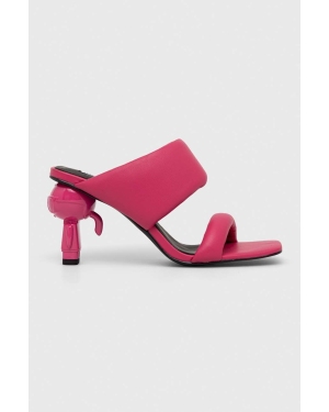 Karl Lagerfeld klapki skórzane IKON HEEL damskie kolor różowy na słupku KL39005