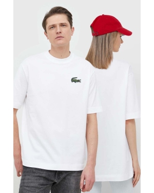 Lacoste t-shirt bawełniany kolor biały gładki