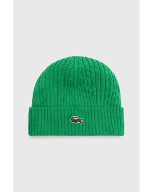 Lacoste czapka wełniana kolor zielony wełniana