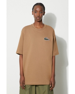 Lacoste t-shirt bawełniany kolor brązowy z aplikacją