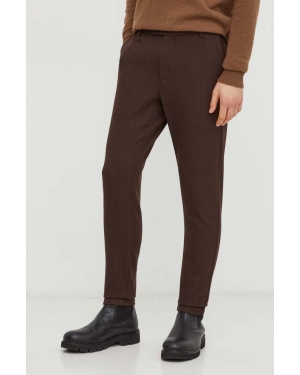 Les Deux spodnie męskie kolor brązowy dopasowane