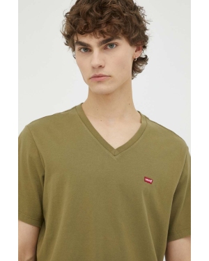 Levi's t-shirt bawełniany kolor zielony gładki