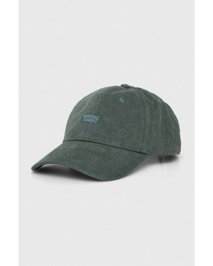 Levi's czapka z daszkiem sztruksowa kolor zielony gładka