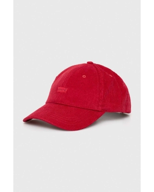 Levi's czapka z daszkiem sztruksowa kolor czerwony gładka