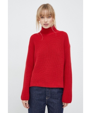 Marc O'Polo sweter bawełniany kolor czerwony ciepły z półgolfem