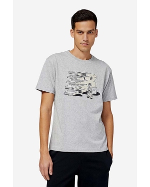 New Balance t-shirt bawełniany kolor szary z nadrukiem MT21568AG-8AG