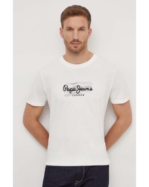 Pepe Jeans t-shirt bawełniany Castle męski kolor beżowy z nadrukiem