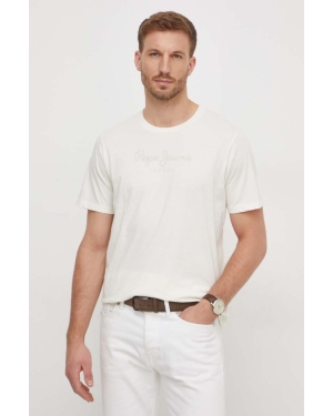 Pepe Jeans t-shirt bawełniany Eggo męski kolor beżowy z nadrukiem