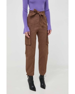 Pinko spodnie bawełniane kolor brązowy proste high waist