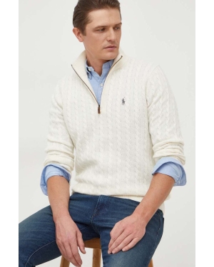 Polo Ralph Lauren sweter wełniany męski kolor beżowy lekki z półgolfem