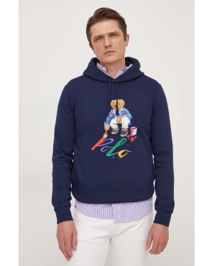 Polo Ralph Lauren bluza męska kolor granatowy z kapturem z nadrukiem