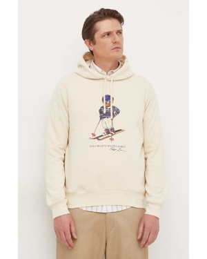 Polo Ralph Lauren bluza męska kolor beżowy z kapturem z nadrukiem