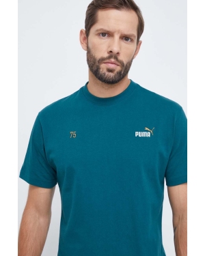 Puma t-shirt bawełniany męski kolor zielony z nadrukiem