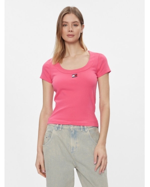 Tommy Jeans T-Shirt Tjw Slim Badge Rib Tee Ss DW0DW17396 Różowy Slim Fit