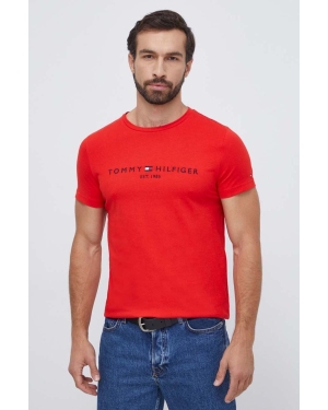 Tommy Hilfiger t-shirt bawełniany kolor czerwony z aplikacją