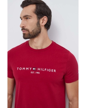 Tommy Hilfiger t-shirt bawełniany kolor bordowy z aplikacją