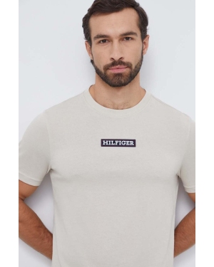 Tommy Hilfiger t-shirt męski kolor beżowy z aplikacją
