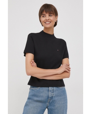 Tommy Hilfiger t-shirt bawełniany damski kolor czarny z półgolfem