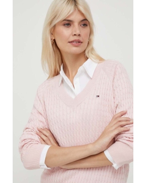Tommy Hilfiger sweter bawełniany kolor różowy