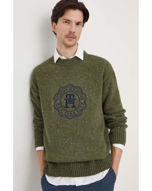 Tommy Hilfiger sweter wełniany męski kolor zielony