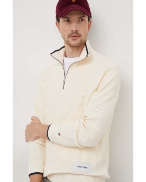 Tommy Hilfiger sweter bawełniany kolor beżowy z półgolfem