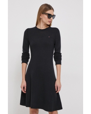 Tommy Hilfiger sukienka wełniana kolor czarny mini rozkloszowana