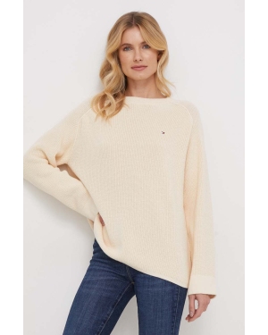 Tommy Hilfiger sweter bawełniany kolor beżowy ciepły