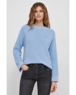 Tommy Hilfiger sweter bawełniany kolor niebieski ciepły