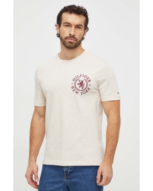 Tommy Hilfiger t-shirt bawełniany męski kolor beżowy melanżowy
