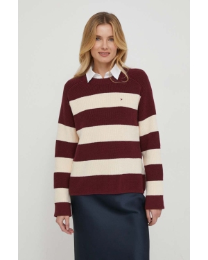 Tommy Hilfiger sweter bawełniany kolor bordowy ciepły