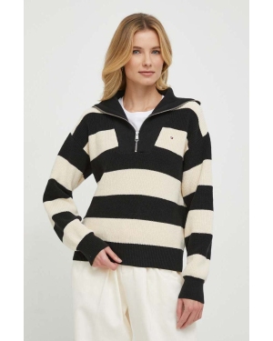 Tommy Hilfiger sweter bawełniany kolor czarny ciepły z golfem