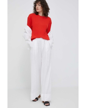 United Colors of Benetton spodnie lniane kolor biały szerokie high waist