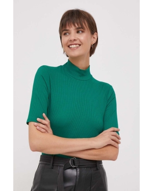 United Colors of Benetton t-shirt damski kolor zielony z półgolfem