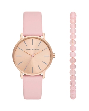 Armani Exchange zegarek i bransoletka kolor różowy