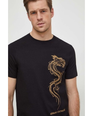 Armani Exchange t-shirt bawełniany męski kolor czarny z aplikacją