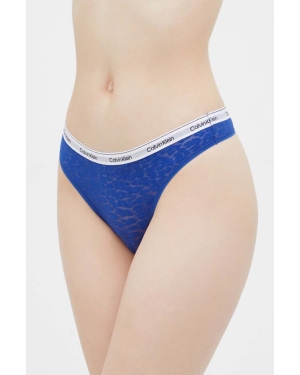 Calvin Klein Underwear stringi kolor niebieski z koronki