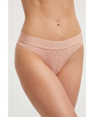 Calvin Klein Underwear stringi kolor różowy z koronki