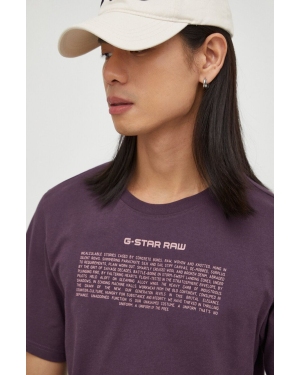 G-Star Raw t-shirt bawełniany męski kolor fioletowy z nadrukiem