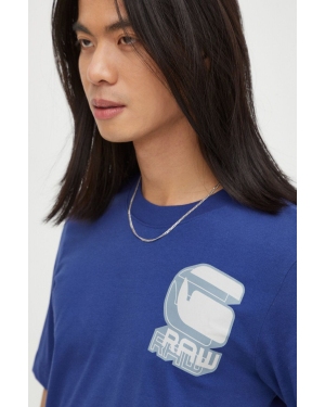 G-Star Raw t-shirt bawełniany męski kolor niebieski z nadrukiem