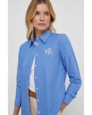 Lauren Ralph Lauren koszula bawełniana damska kolor niebieski regular z kołnierzykiem klasycznym