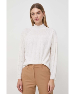 Marella sweter wełniany damski kolor beżowy lekki z półgolfem