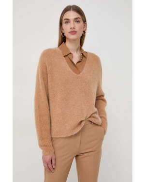 Marella sweter wełniany damski kolor brązowy