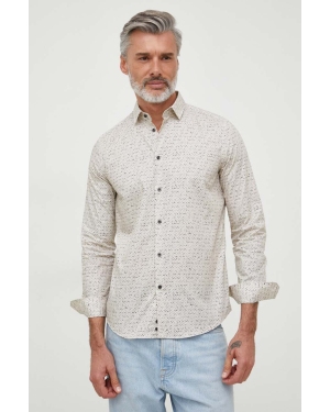 Sisley koszula bawełniana męska kolor beżowy slim